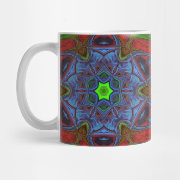 Mosaic Mandala Flower Red Green and Blue by WormholeOrbital